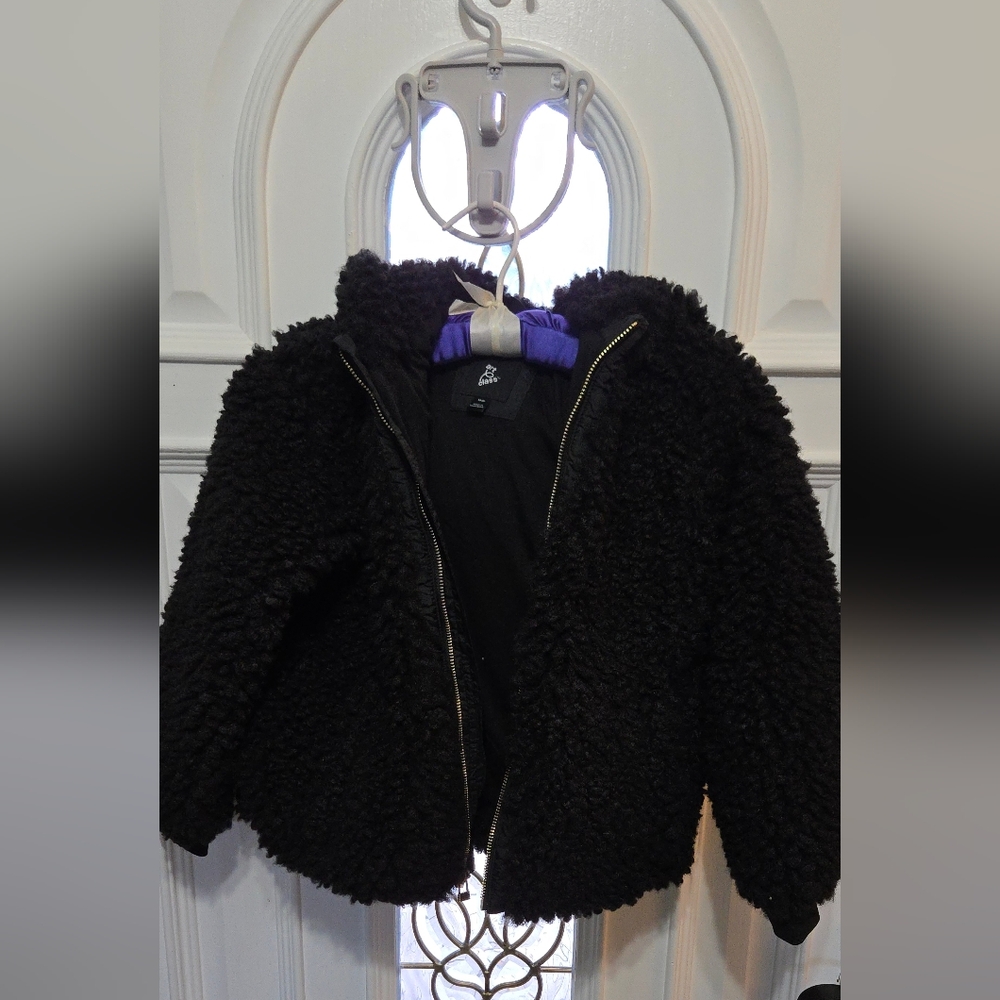 Art Class Black Faux Shearling Fur Hooded Jacket coat Girls medium NWOT